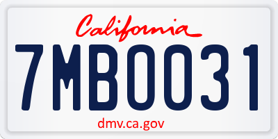 CA license plate 7MBO031