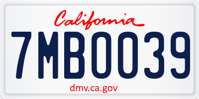 CA license plate 7MBO039