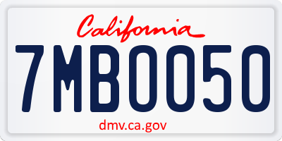CA license plate 7MBO050
