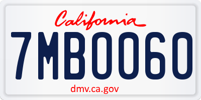 CA license plate 7MBO060