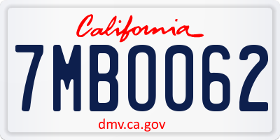 CA license plate 7MBO062