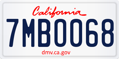 CA license plate 7MBO068