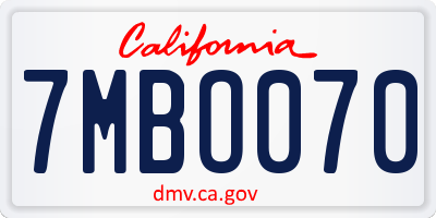 CA license plate 7MBO070