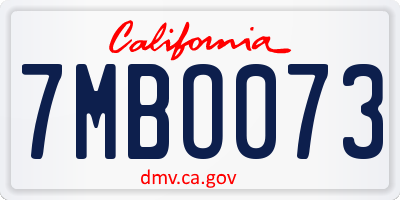 CA license plate 7MBO073