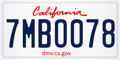 CA license plate 7MBO078