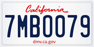 CA license plate 7MBO079