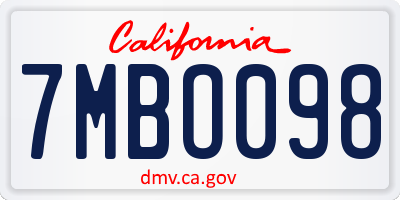 CA license plate 7MBO098