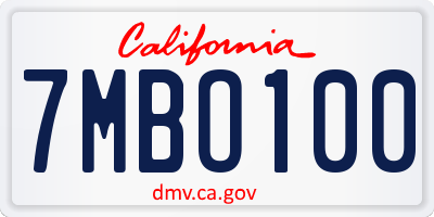 CA license plate 7MBO100