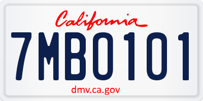 CA license plate 7MBO101