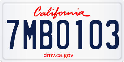 CA license plate 7MBO103