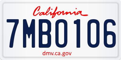 CA license plate 7MBO106