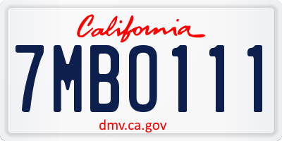 CA license plate 7MBO111