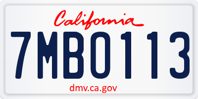 CA license plate 7MBO113