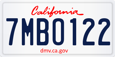 CA license plate 7MBO122