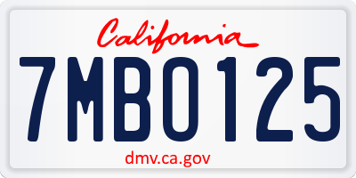 CA license plate 7MBO125