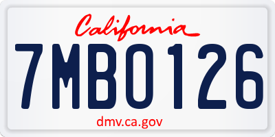 CA license plate 7MBO126