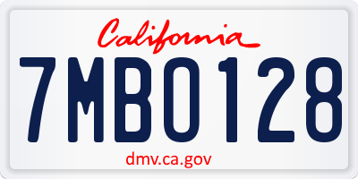 CA license plate 7MBO128