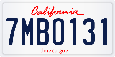CA license plate 7MBO131