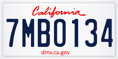 CA license plate 7MBO134