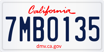 CA license plate 7MBO135