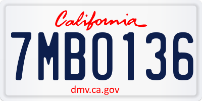 CA license plate 7MBO136