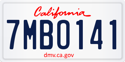 CA license plate 7MBO141