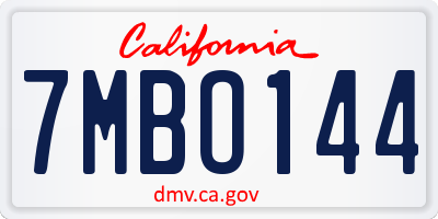 CA license plate 7MBO144