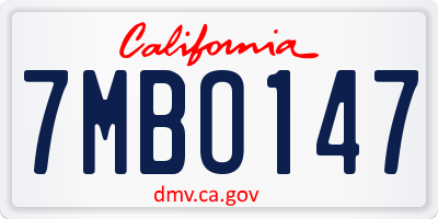 CA license plate 7MBO147