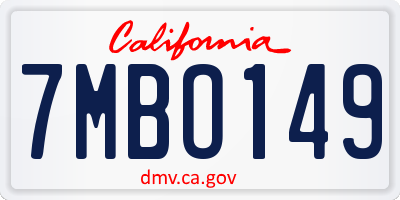 CA license plate 7MBO149