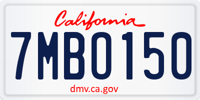 CA license plate 7MBO150