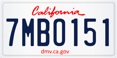CA license plate 7MBO151