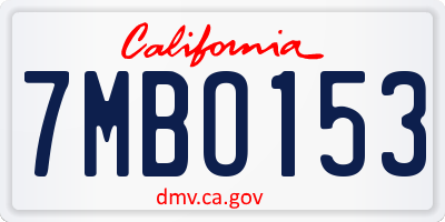 CA license plate 7MBO153