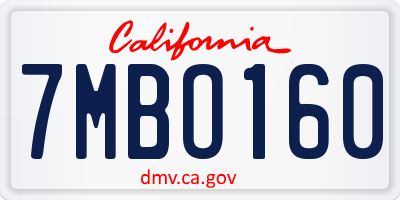 CA license plate 7MBO160