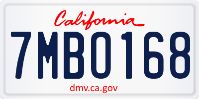 CA license plate 7MBO168