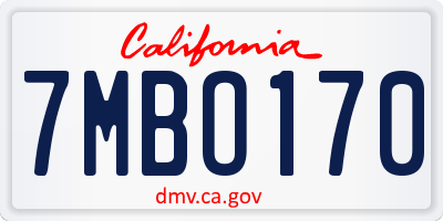 CA license plate 7MBO170