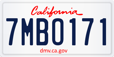 CA license plate 7MBO171