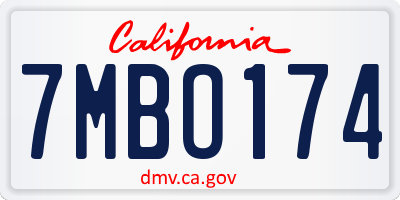 CA license plate 7MBO174