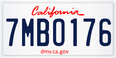 CA license plate 7MBO176