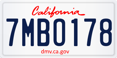 CA license plate 7MBO178