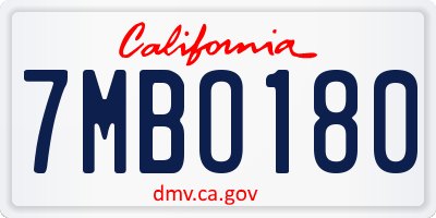 CA license plate 7MBO180