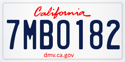 CA license plate 7MBO182