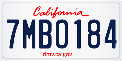 CA license plate 7MBO184