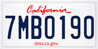 CA license plate 7MBO190