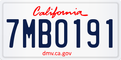 CA license plate 7MBO191