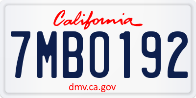 CA license plate 7MBO192