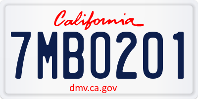 CA license plate 7MBO201