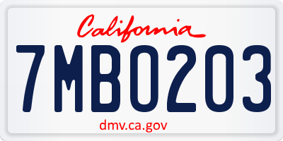 CA license plate 7MBO203