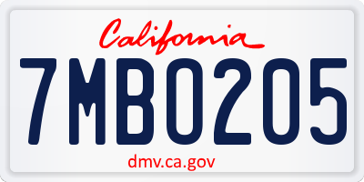 CA license plate 7MBO205