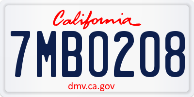 CA license plate 7MBO208