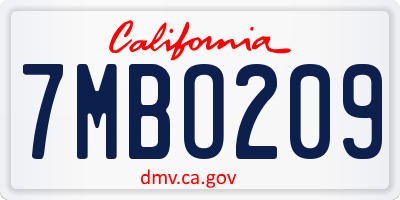CA license plate 7MBO209